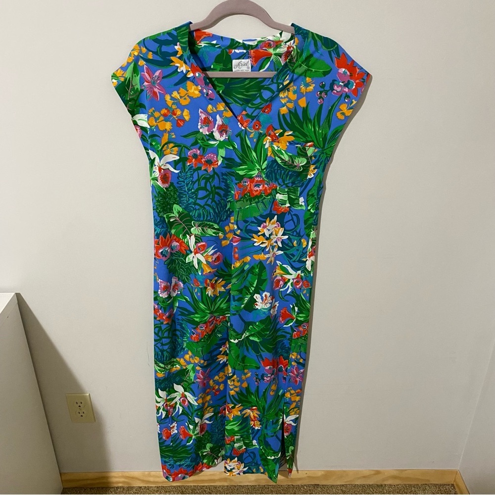 Vintage 70s tropical floral maxi dress size small women’s